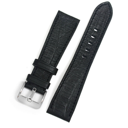 Leather Watch Strap, Black, Reptile Print, Medium Length