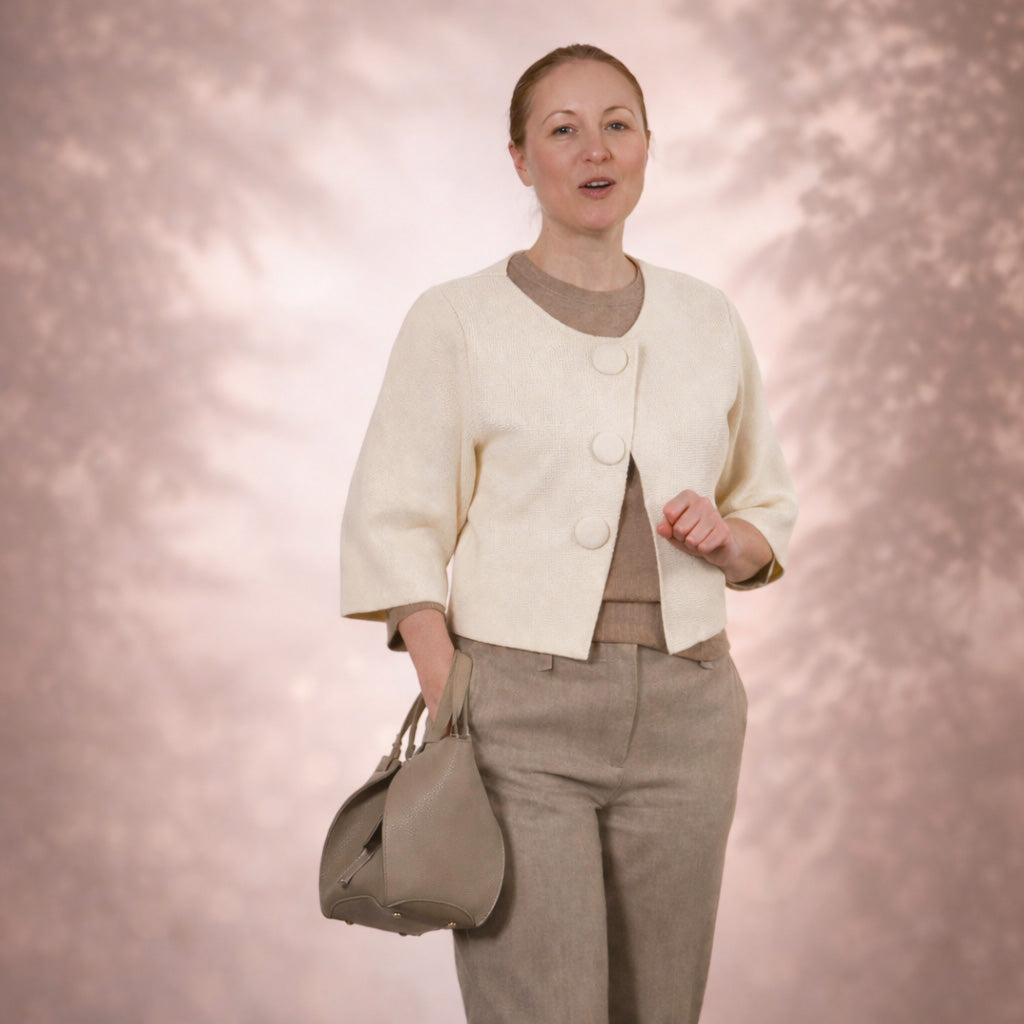 Amarante Bag, Textured Leather, Greige