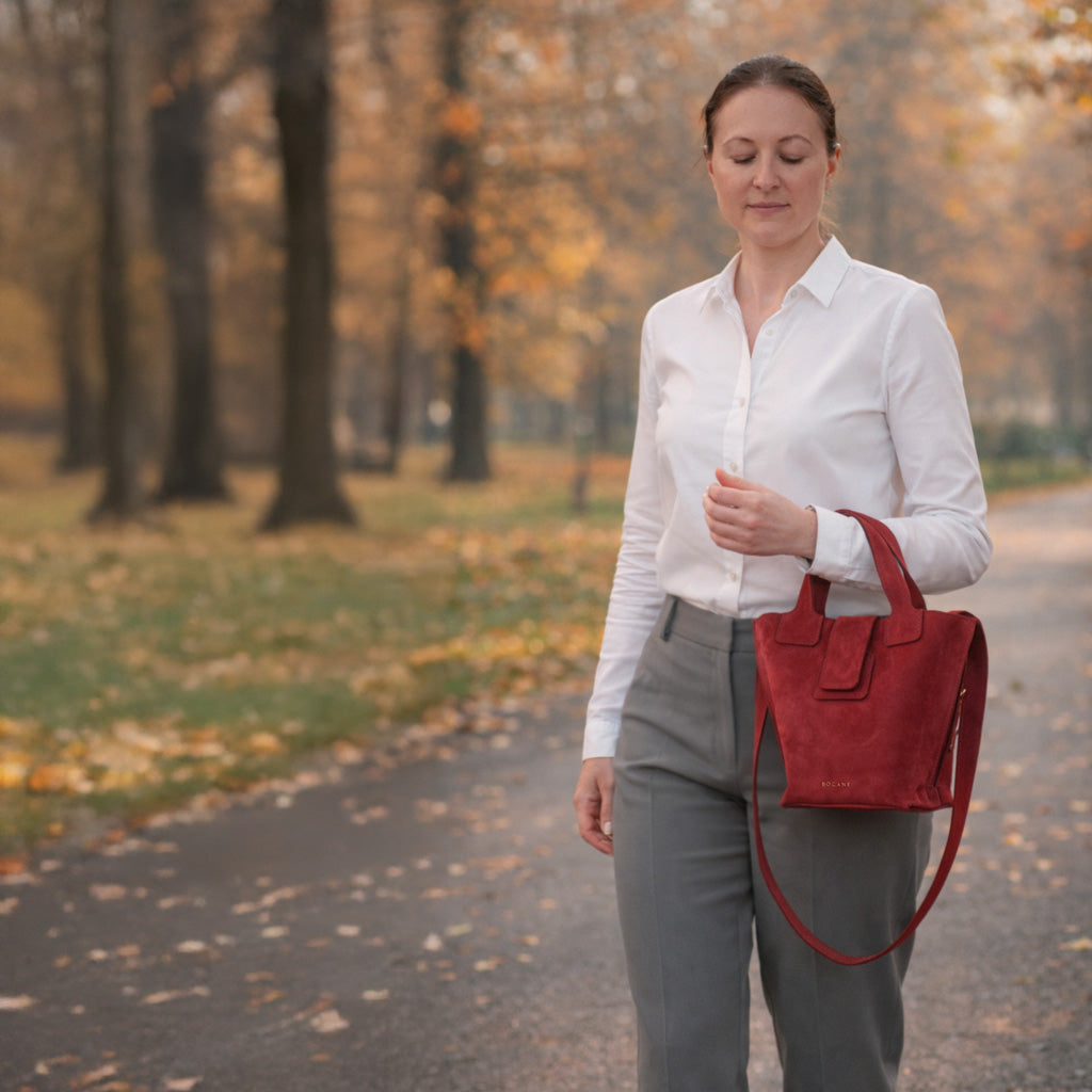 Caprice Bag, Textured Leather, Dark Greige Color