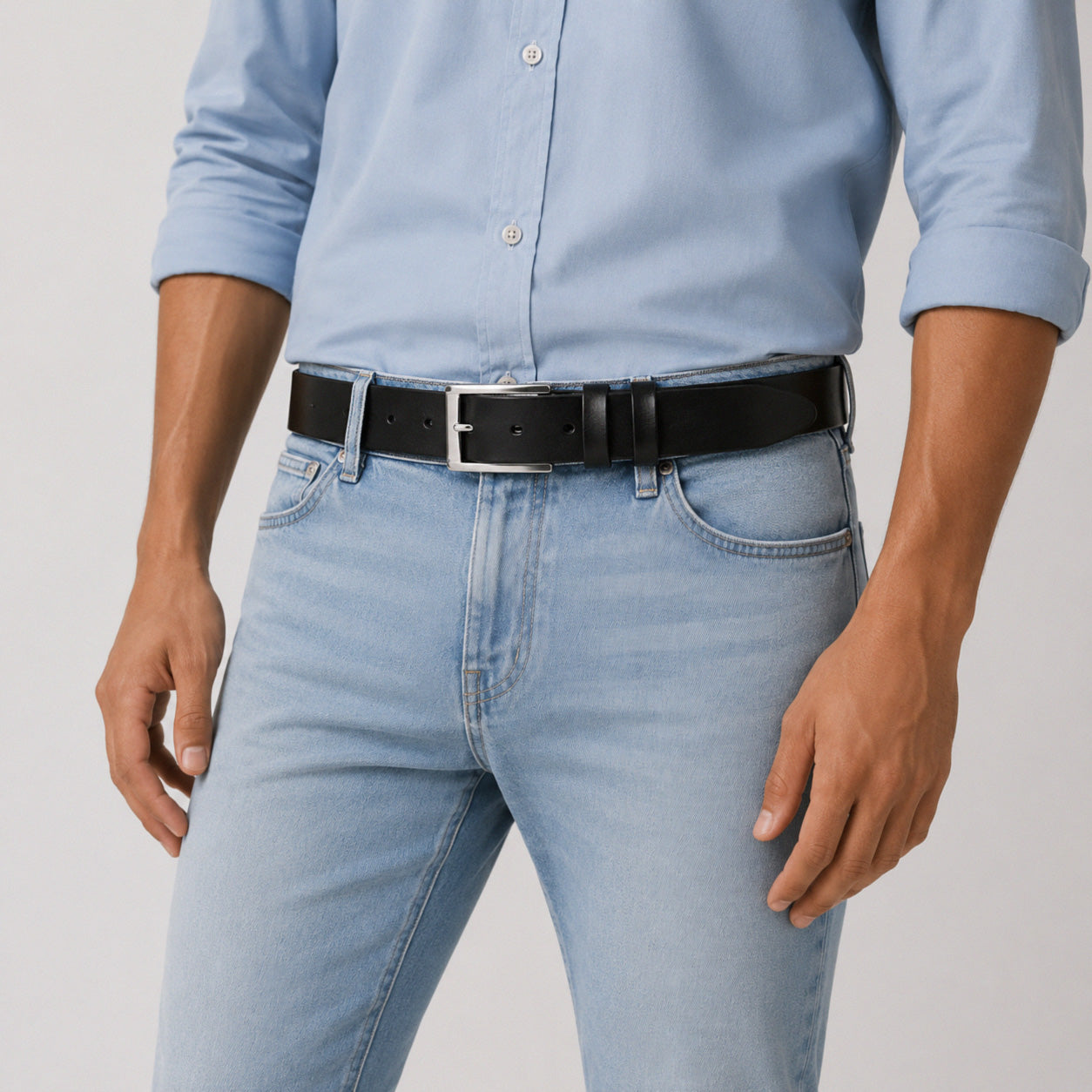 Black Italian Leather Belt for Jeans