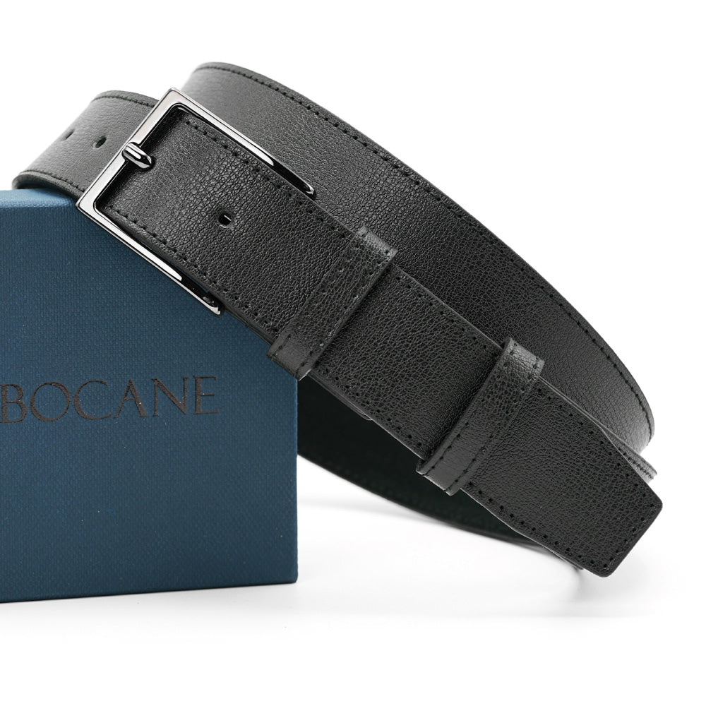 Black Leather belt, Gentleman Collection, with Smoke Chrome Buckle