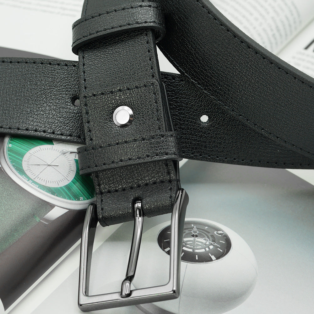 Black Leather belt, Gentleman Collection, with Smoke Chrome Buckle