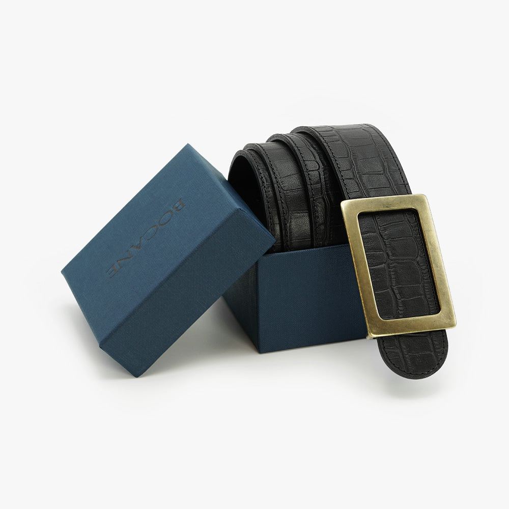 Black Textured Leather belt, Iconic Collection