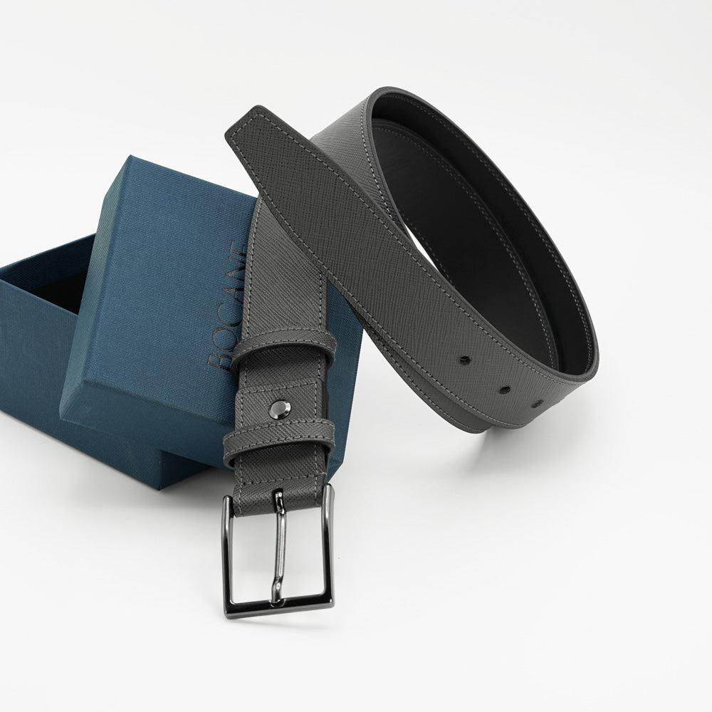 Elegant Italian Leather Belt, Black with Dark Chrome Buckle