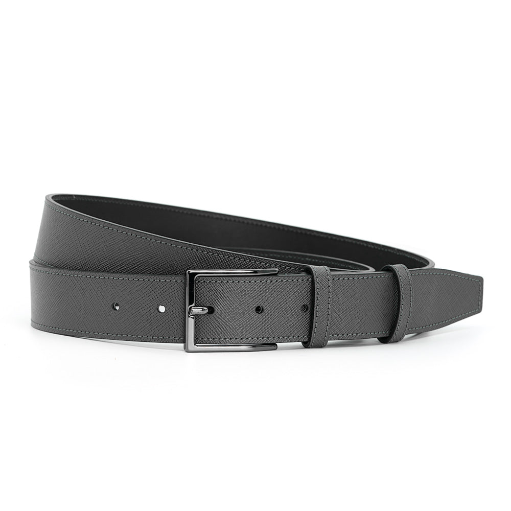 Elegant Italian Leather Belt, Black with Dark Chrome Buckle