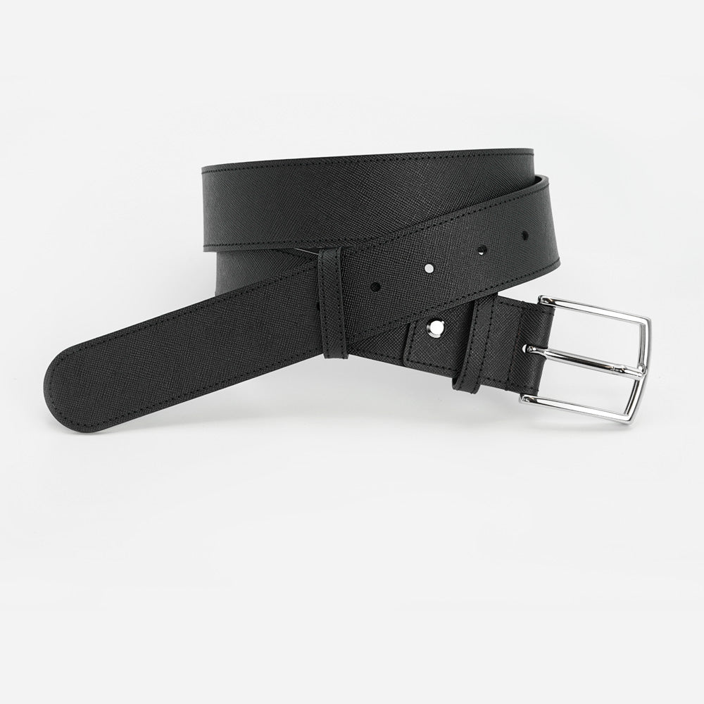 Elegant Italian Leather Belt, Black with Dark Chrome Buckle