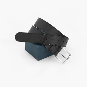 Elegant Italian Leather Belt, Black with Dark Chrome Buckle