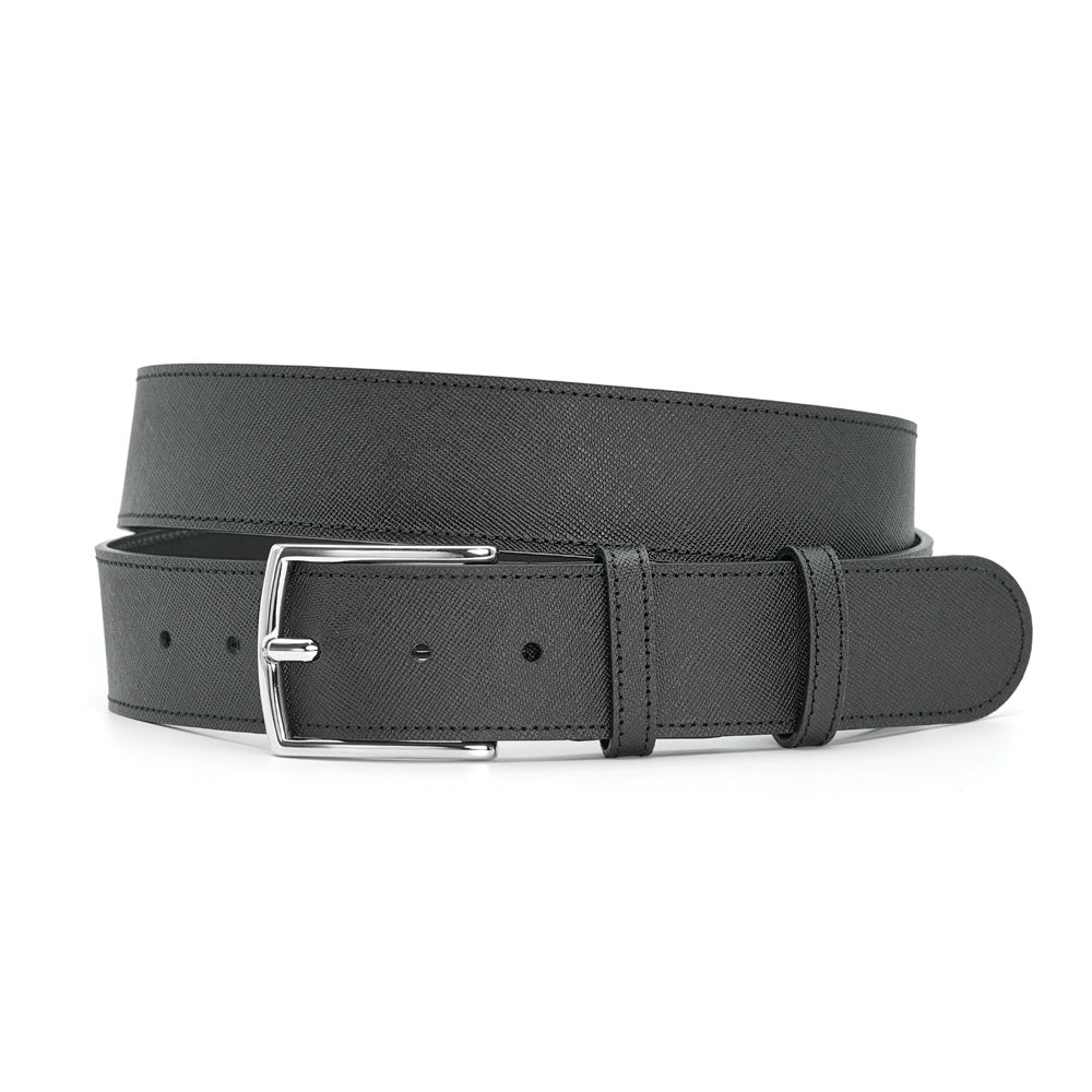 Elegant Italian Leather Belt, Black with Dark Chrome Buckle