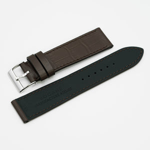 Leather Watch Strap, Crocodile Print, Brown Matte