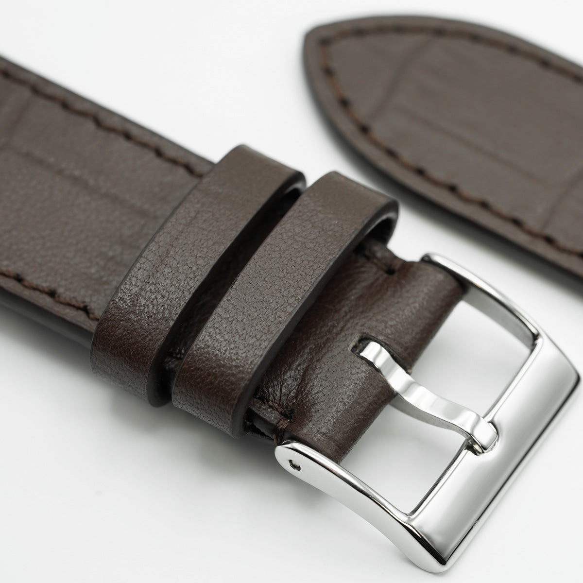 Leather Watch Strap, Crocodile Print, Brown Matte