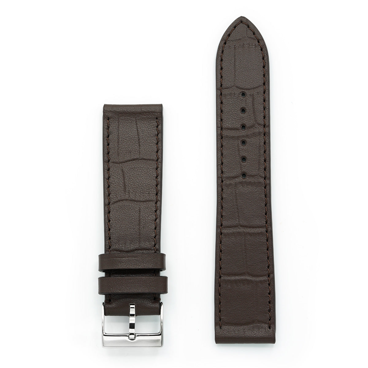 Leather Watch Strap, Crocodile Print, Brown Matte