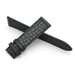 Alligator Leather Watch Strap, Round Scales, Semi-Matte Black, Hand Stitched