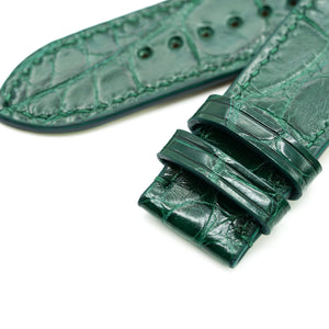 Green Alligator Leather Watch Strap with Rectangular Scales, Hand Stitched