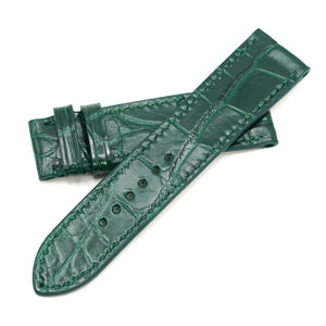 Green Alligator Leather Watch Strap with Rectangular Scales, Hand Stitched