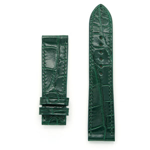 Green Alligator Leather Watch Strap with Rectangular Scales, Hand Stitched