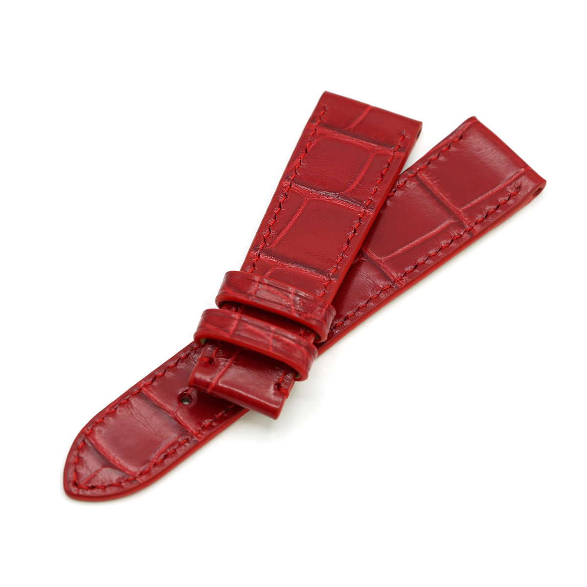 Glossy Red Square Scales Alligator Leather Watch Strap, Hand Stitched