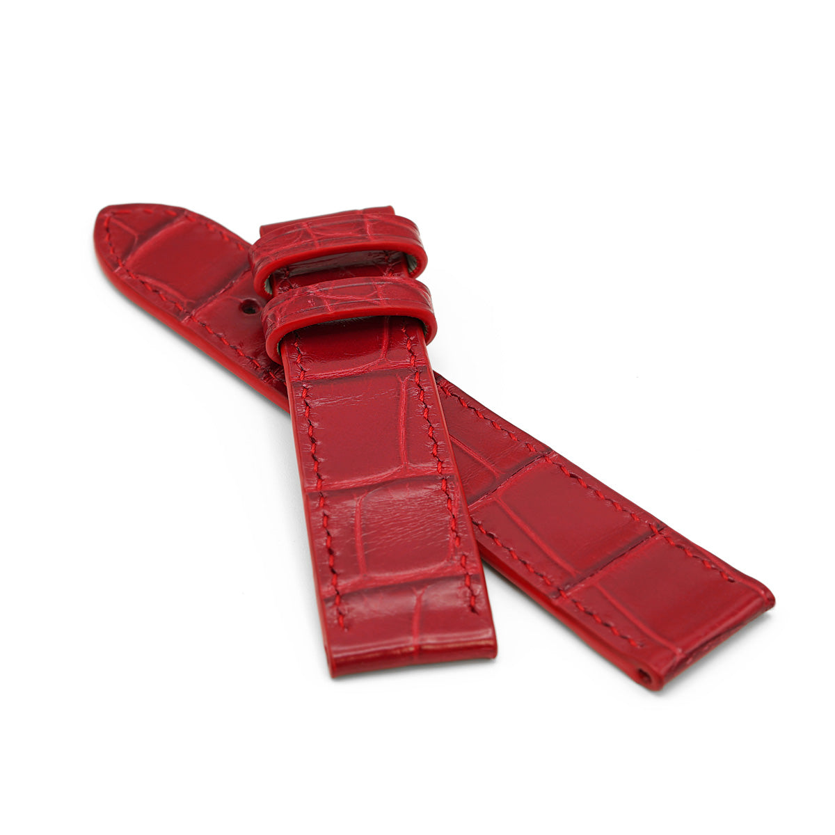 Glossy Red Square Scales Alligator Leather Watch Strap, Hand Stitched