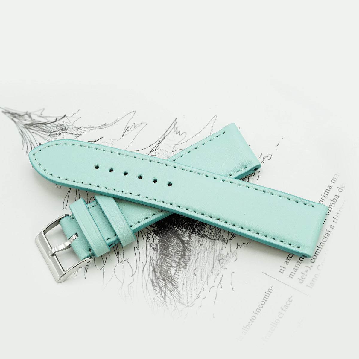 Padded Watch Band, Full-Grain Blue Leather, Medium Length