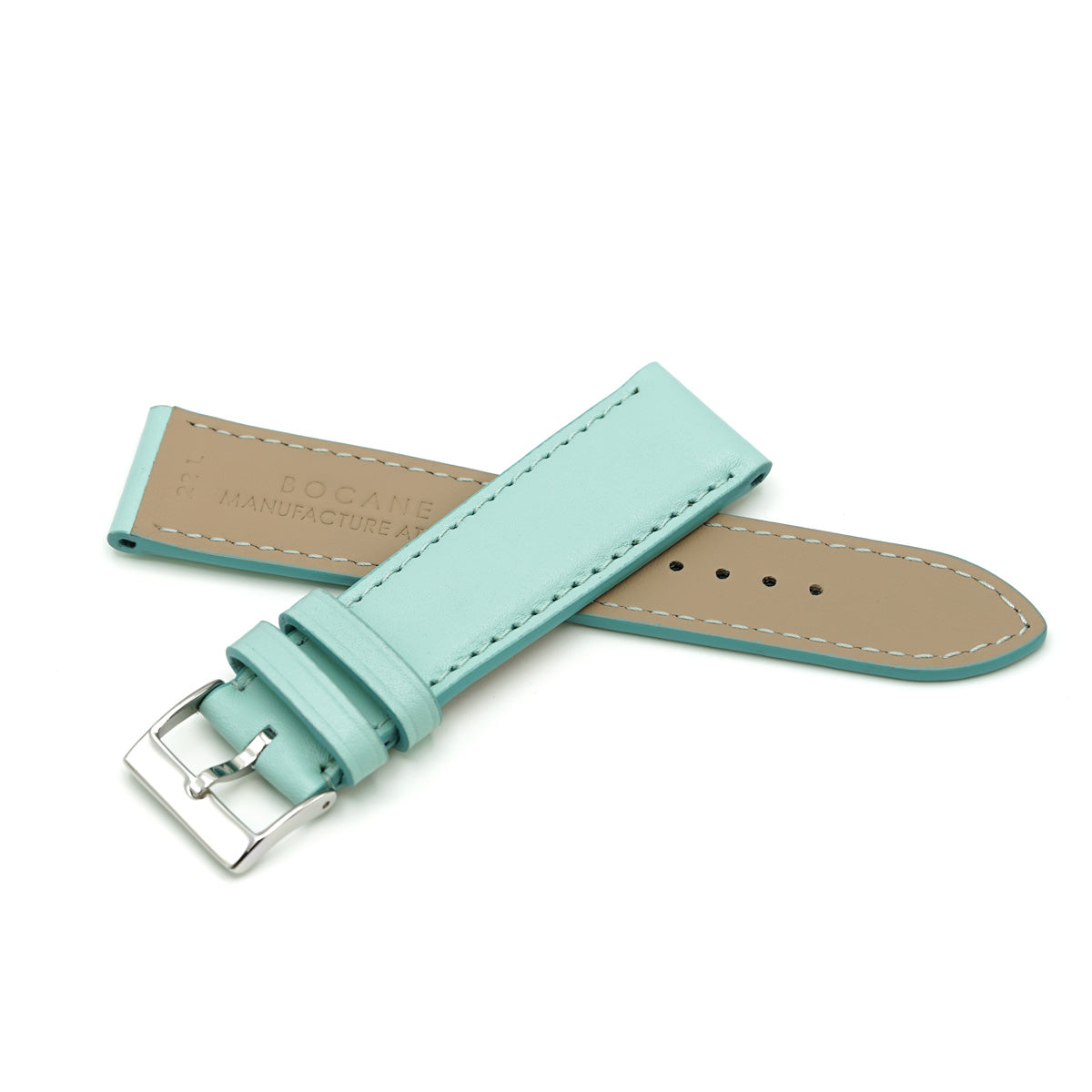 Padded Watch Band, Full-Grain Blue Leather, Medium Length