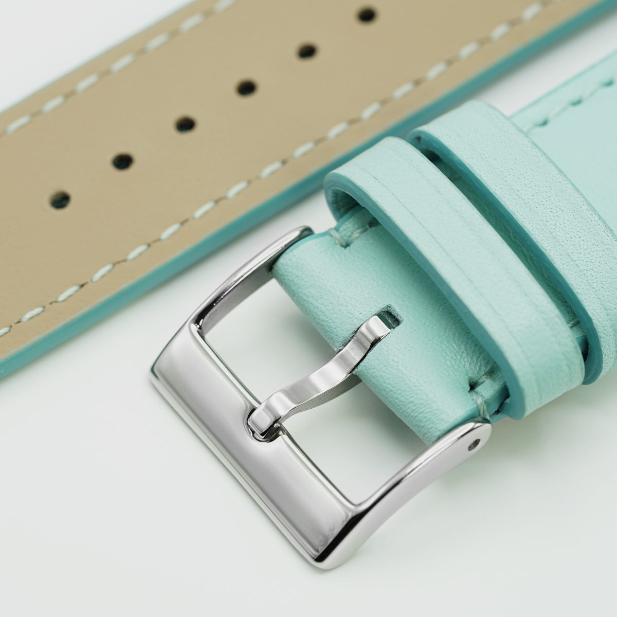 Padded Watch Band, Full-Grain Blue Leather, Medium Length
