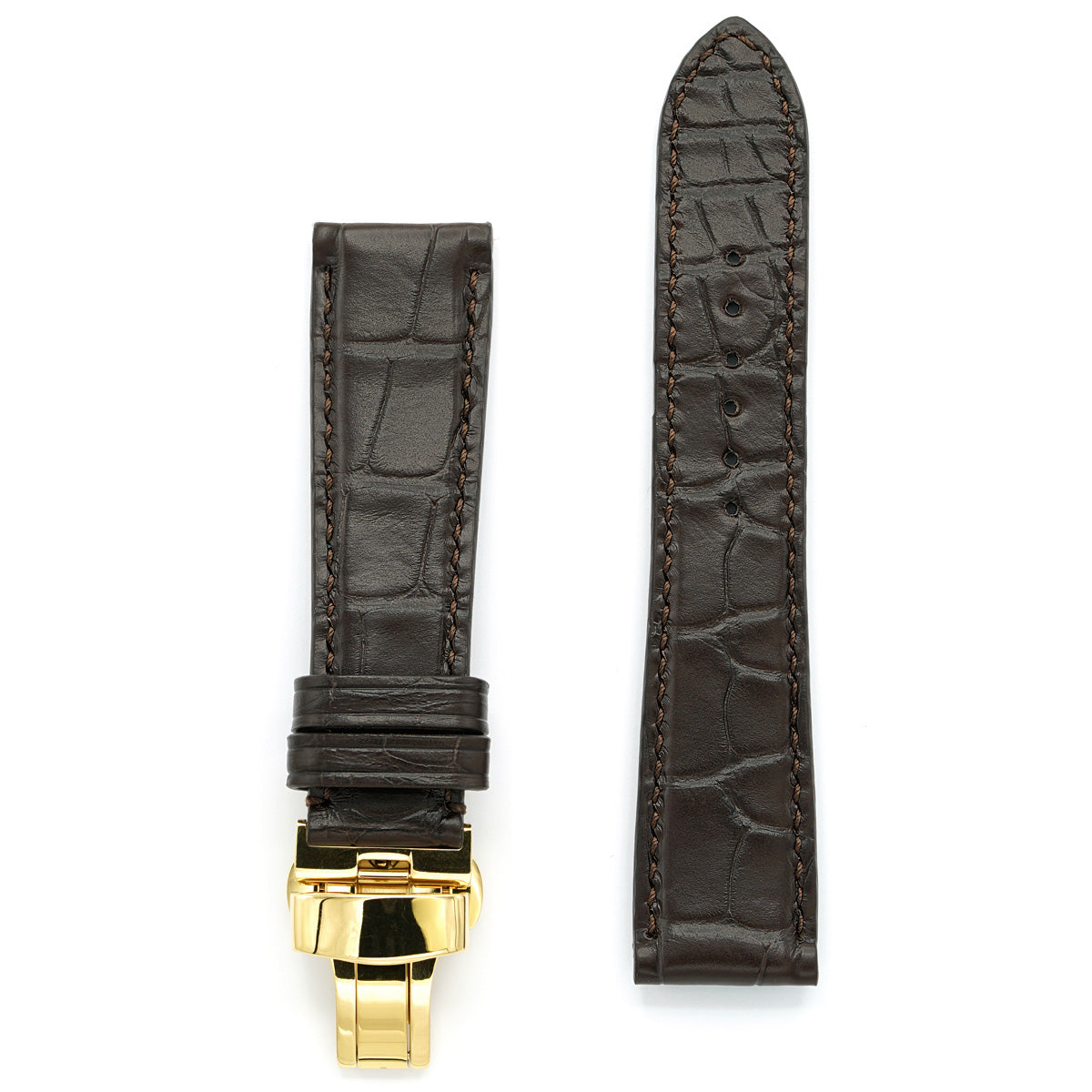 MADE-TO-ORDER Alligator Leather Watch Strap, Black with Rectangular Scales, Medium Length