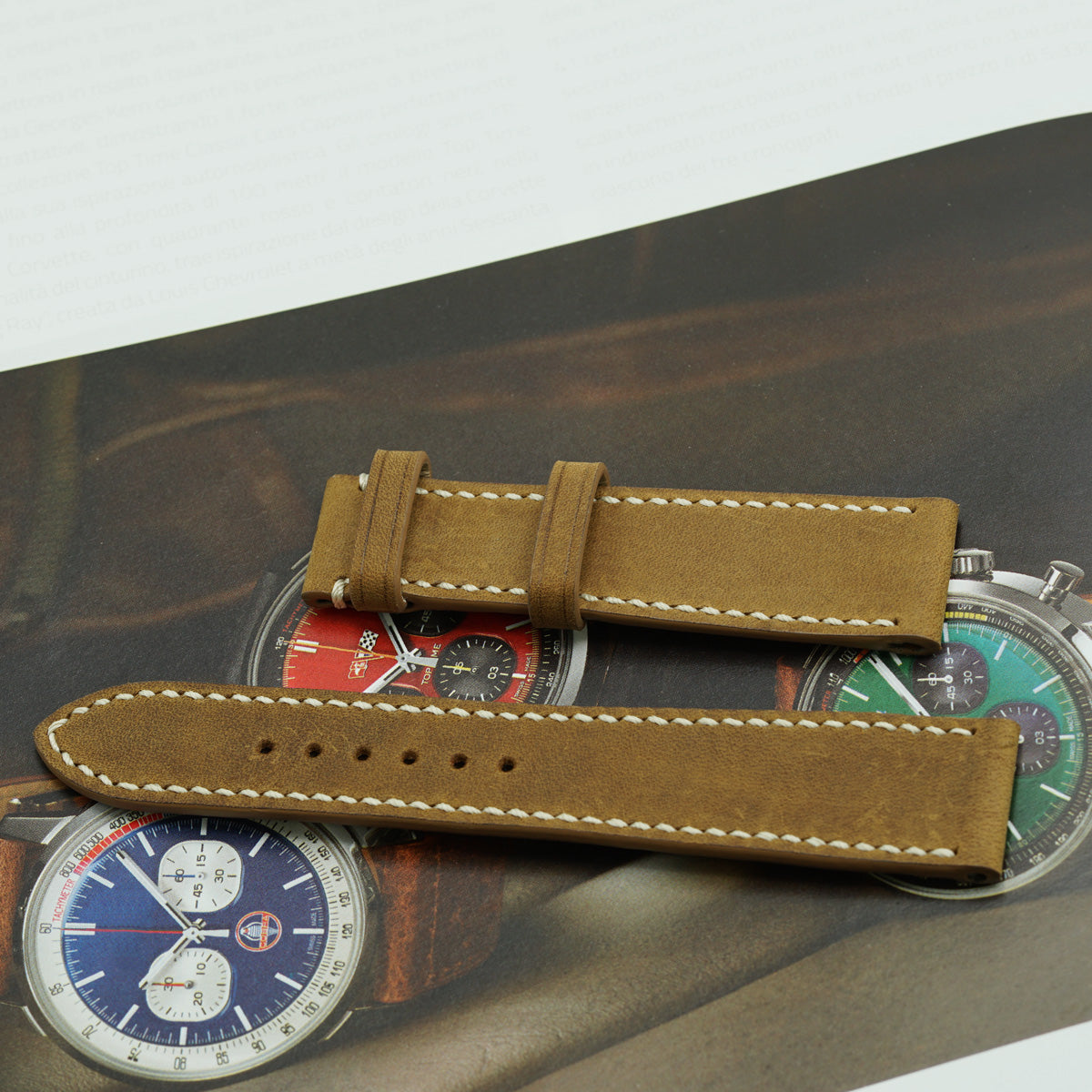 Hand-stitched Patina Premium Nabuc Leather Watch Strap, Kraft Brown