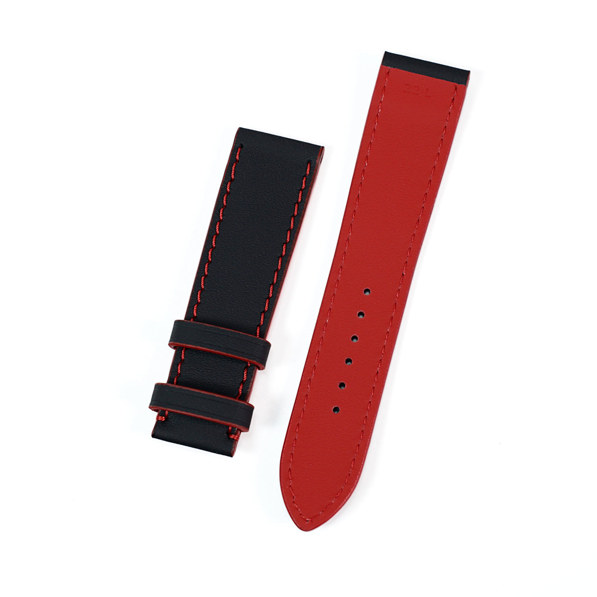 Watch Strap, LeMans Collection, Black Leather, Red Contrast