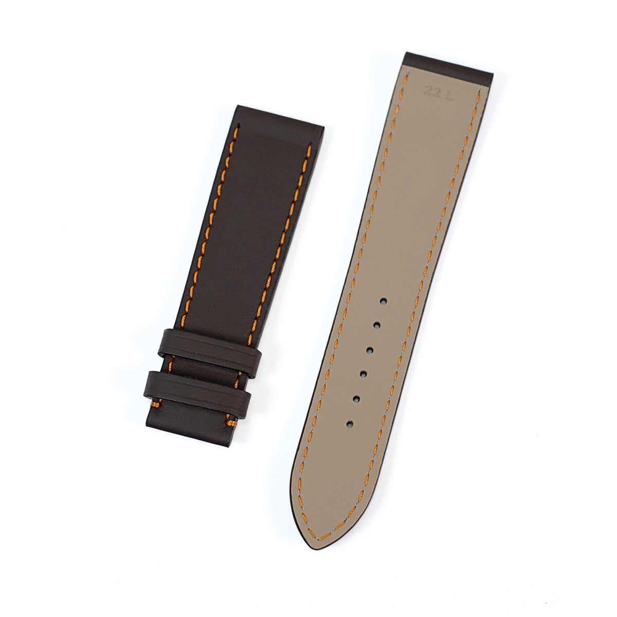 Watch Strap, LeMans Collection, Dark Brown Leather, Orange Contrast