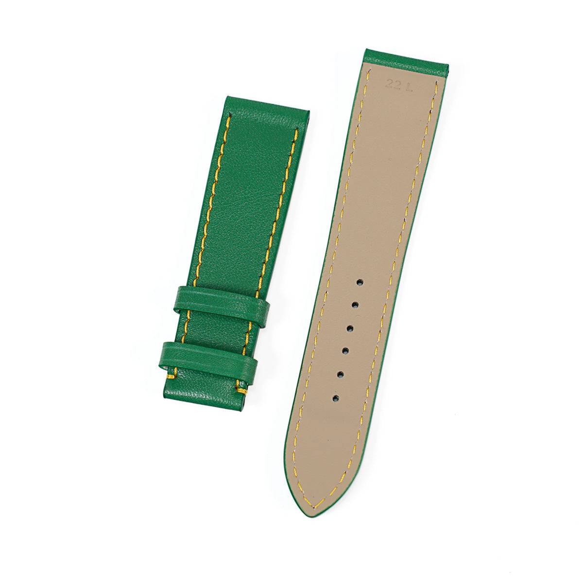 Full-Grain Leather Band, Bright Green, Contrast Stitch, Medium Length