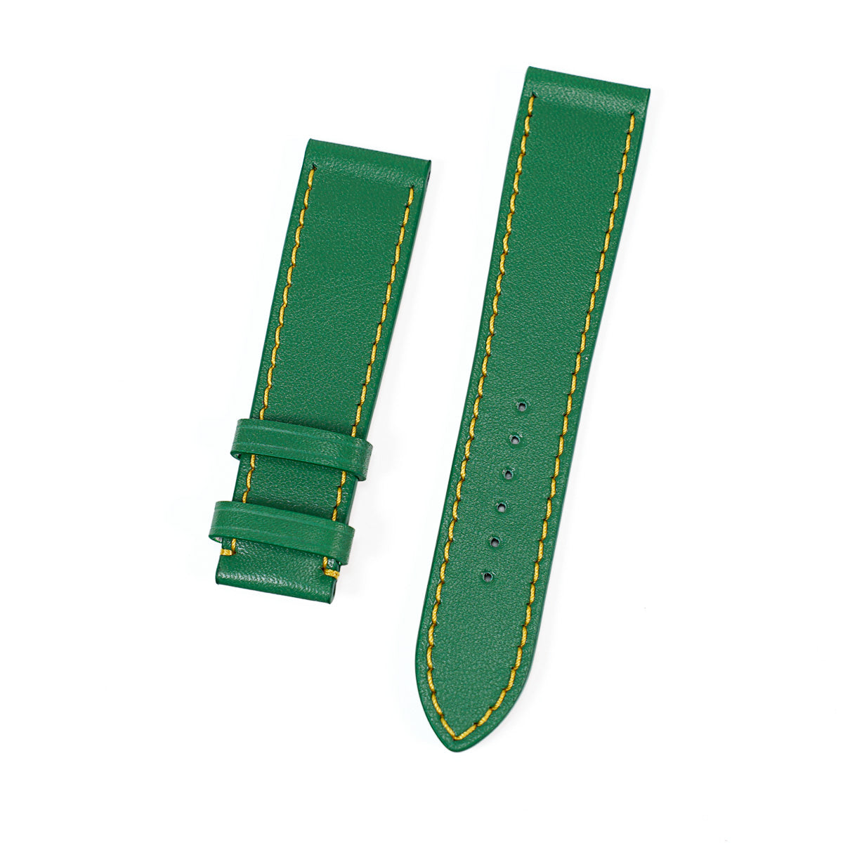Full-Grain Leather Band, Bright Green, Contrast Stitch, Medium Length