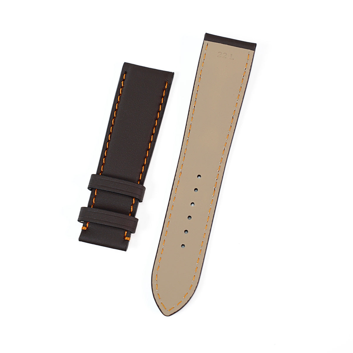 Padded Watch Strap, LeMans Collection, Dark Brown Leather, Orange Contrast