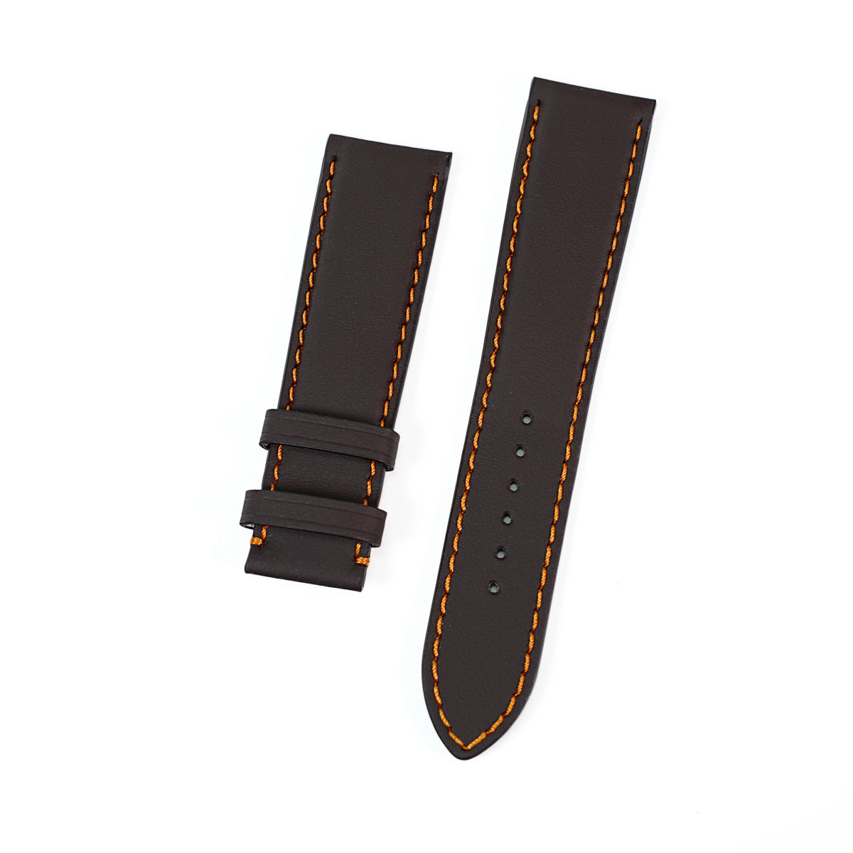 Padded Watch Strap, LeMans Collection, Dark Brown Leather, Orange Contrast