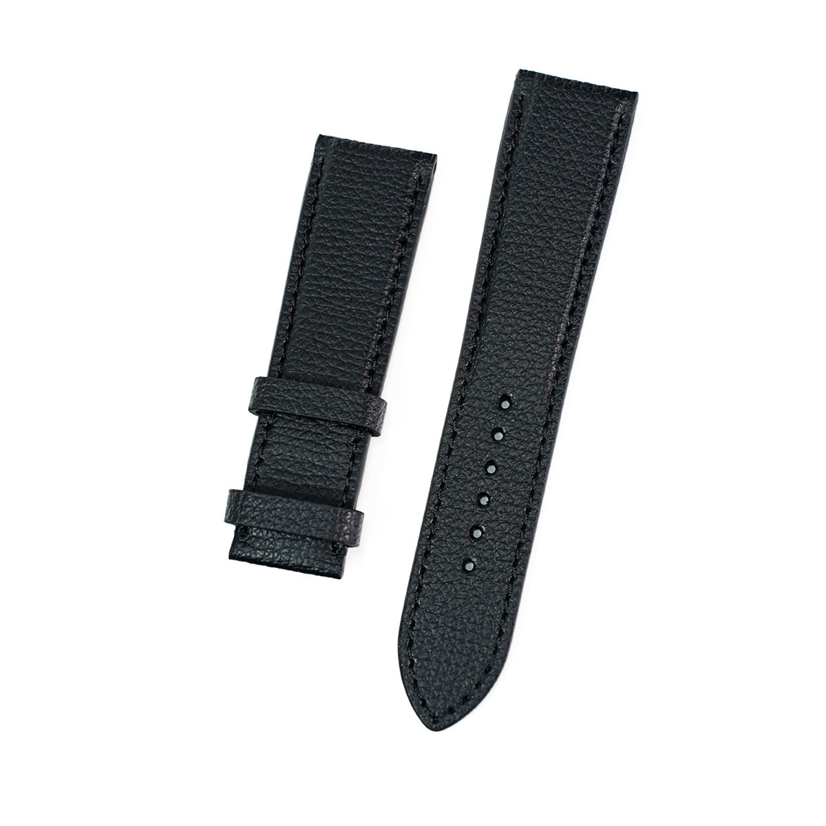 Padded Leather Strap, Textured, Tone-on-Tone Stitch, Black 