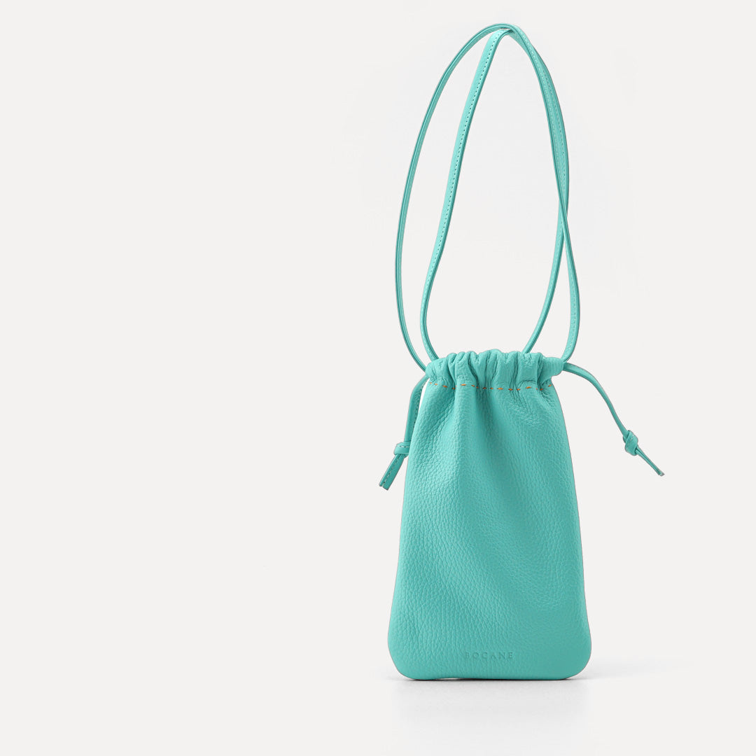 Soleil Phone Bag, Clear Turquoise Textured Leather