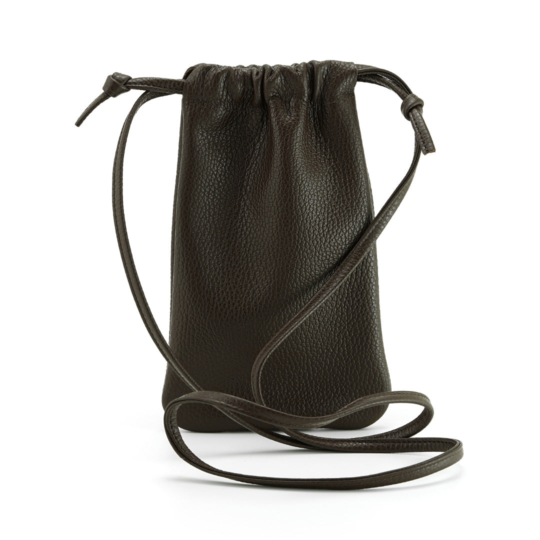 Soleil Phone Bag, Espresso Brown Textured Leather