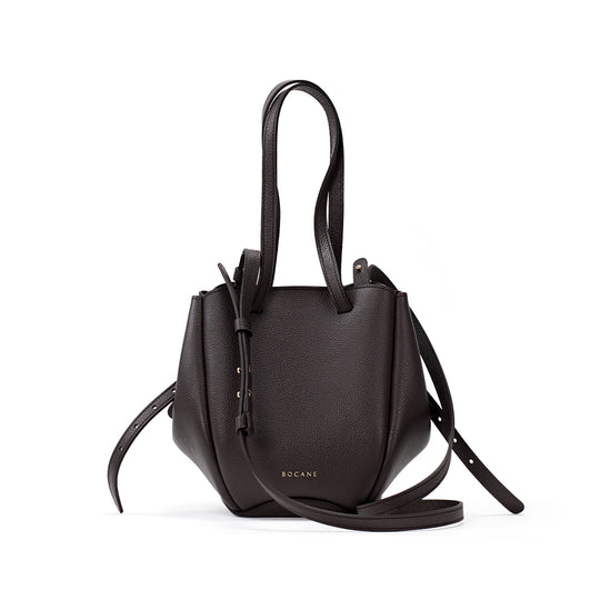 Mini Pétale Bag, Textured Leather, Espresso Brown Color, with Extras