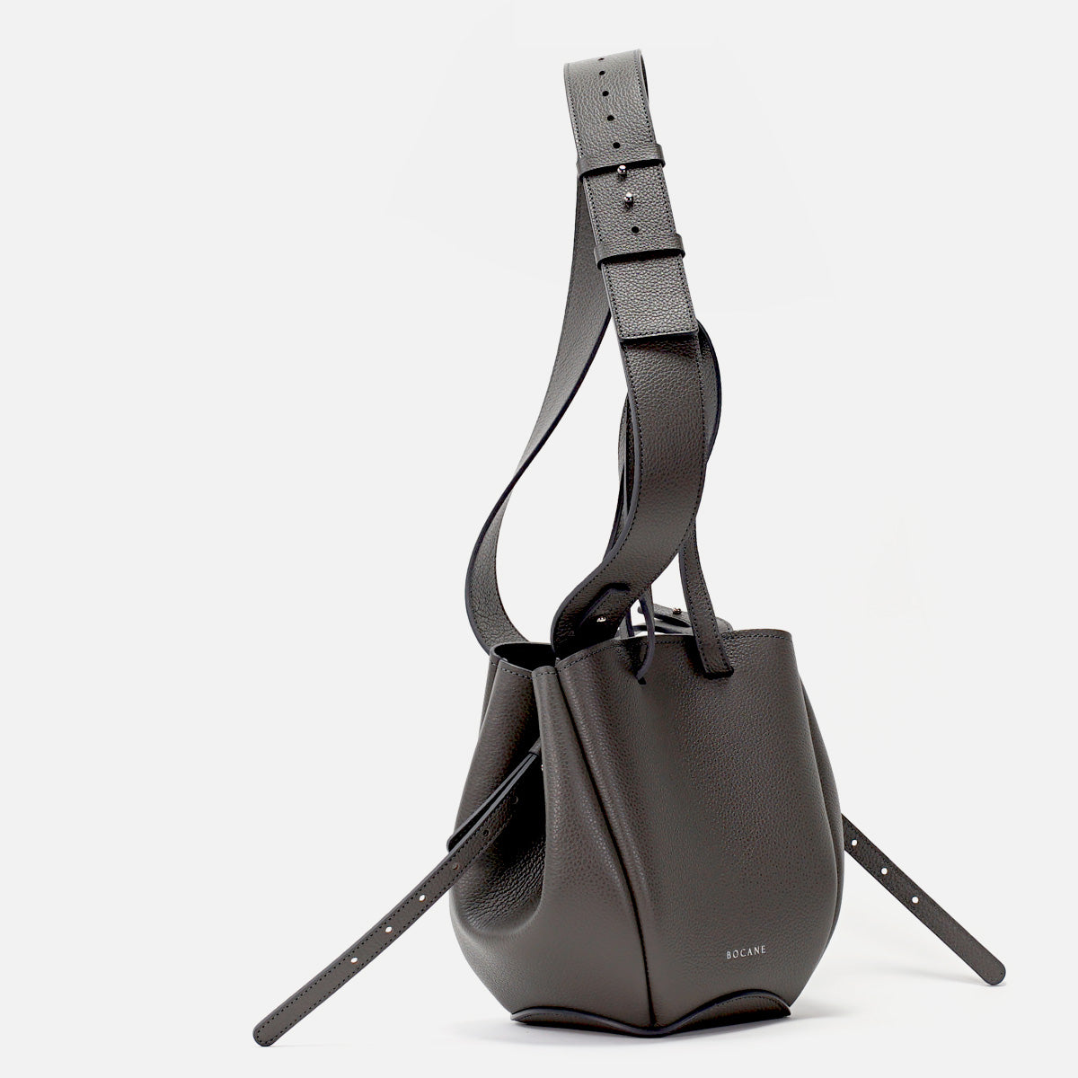 Mini Pétale Bag, Textured Leather, Smoky Grey Color, with Extras
