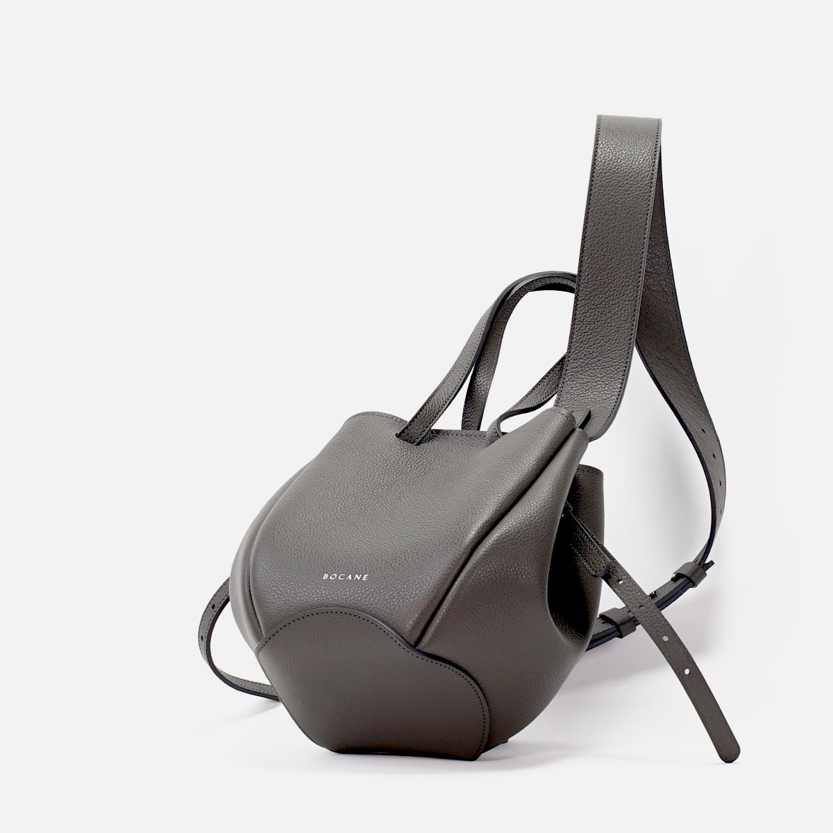 Mini Pétale Bag, Textured Leather, Smoky Grey Color, with Extras