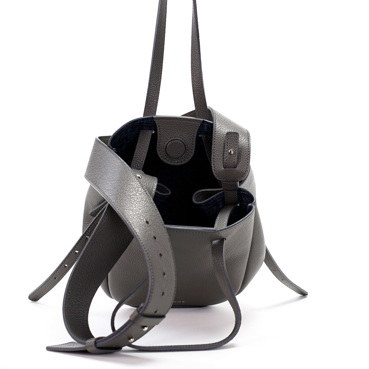 Mini Pétale Bag, Textured Leather, Smoky Grey Color, with Extras