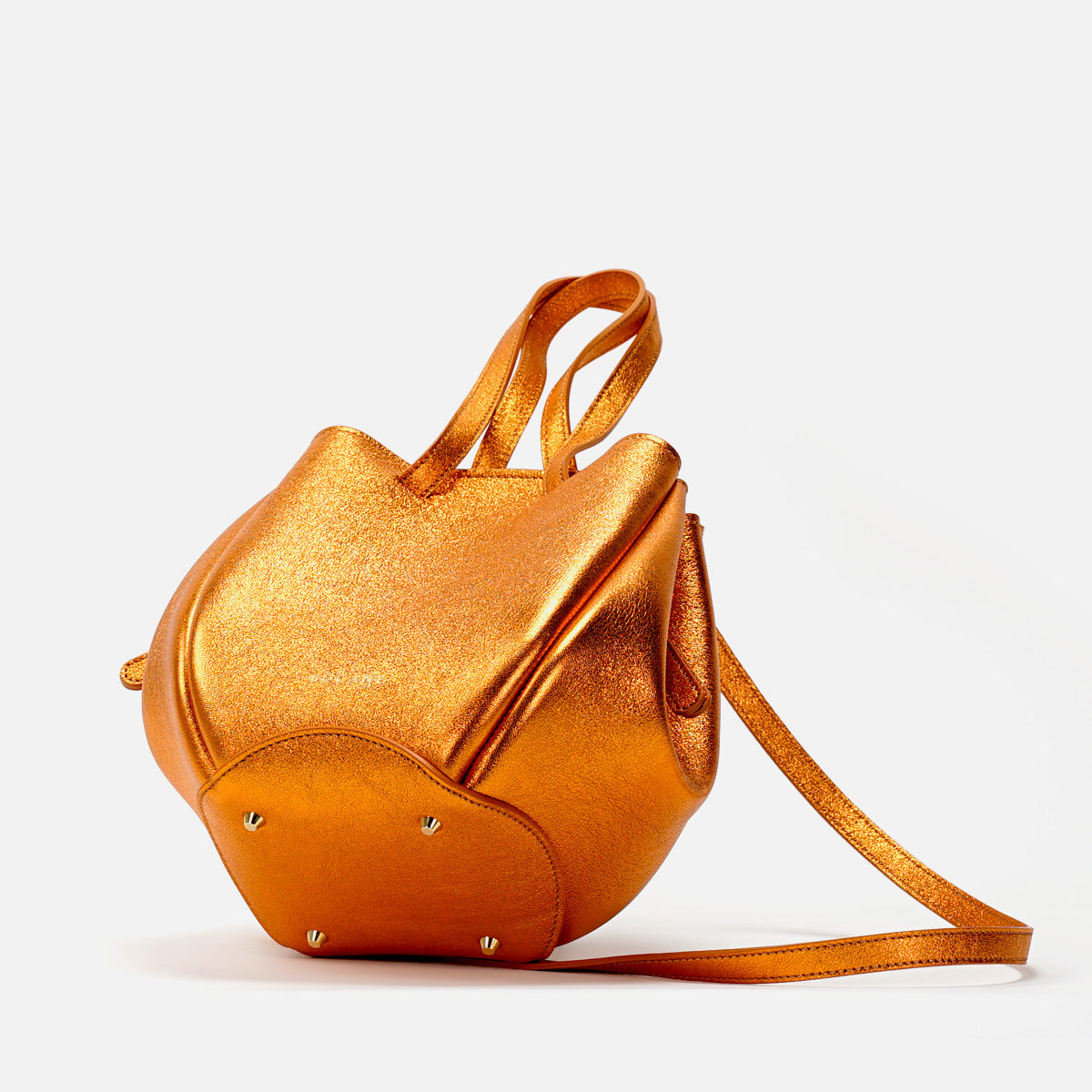 Mini Pétale Bag, Textured Leather, Orange Metallic Color, with Options