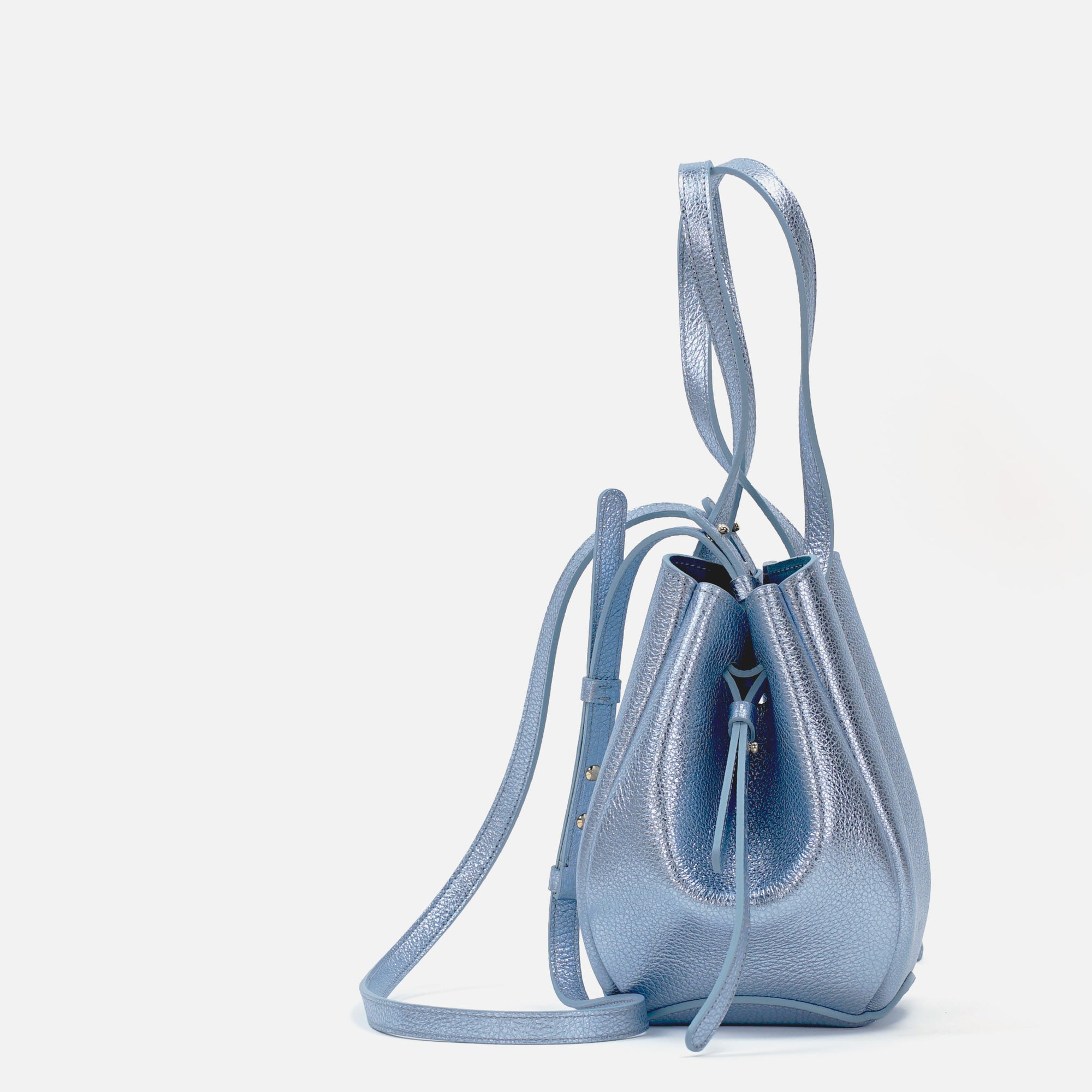 Mini Pétale Bag, Textured Leather, Shiny Pastel Blue, with Extras