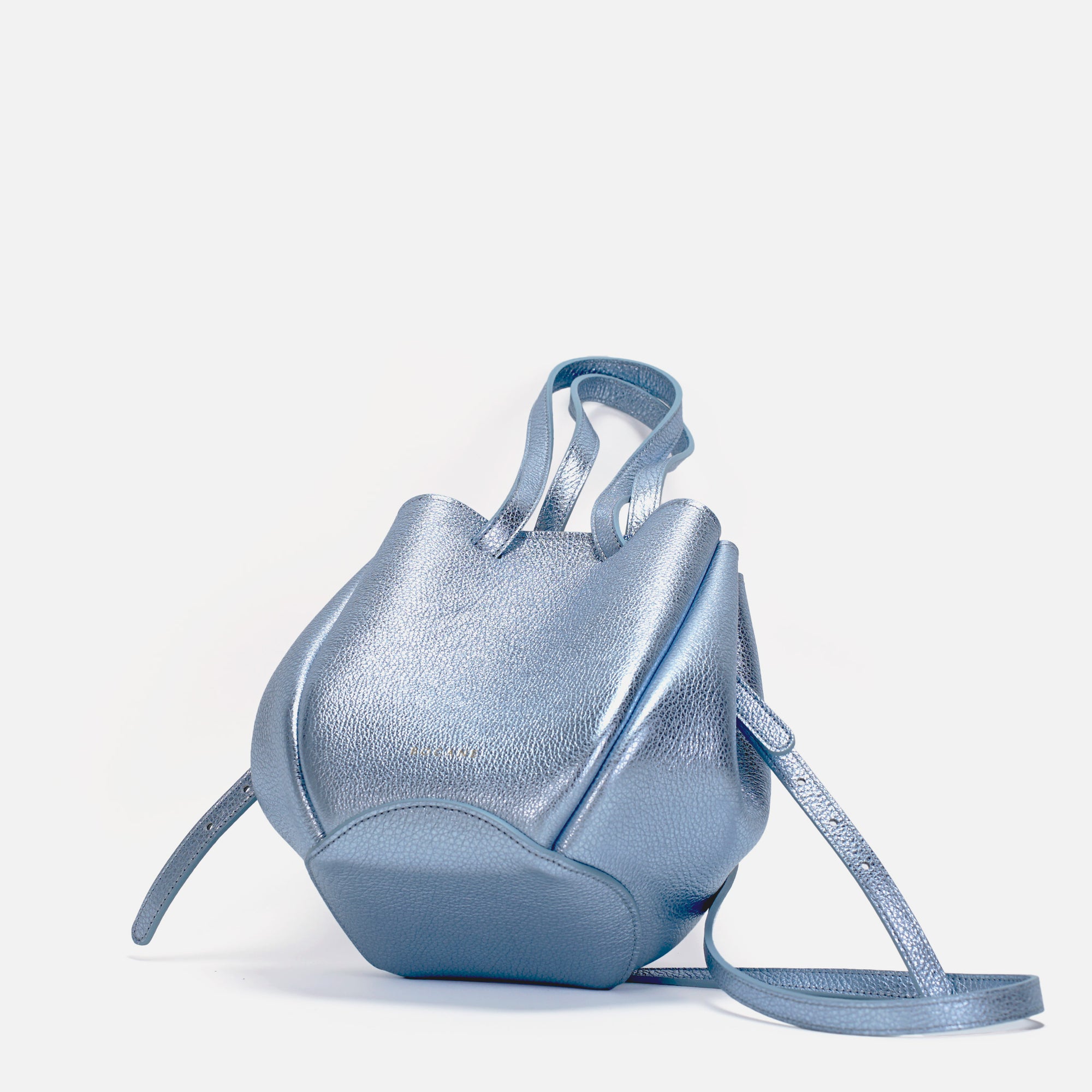 Mini Pétale Bag, Textured Leather, Shiny Pastel Blue, with Extras