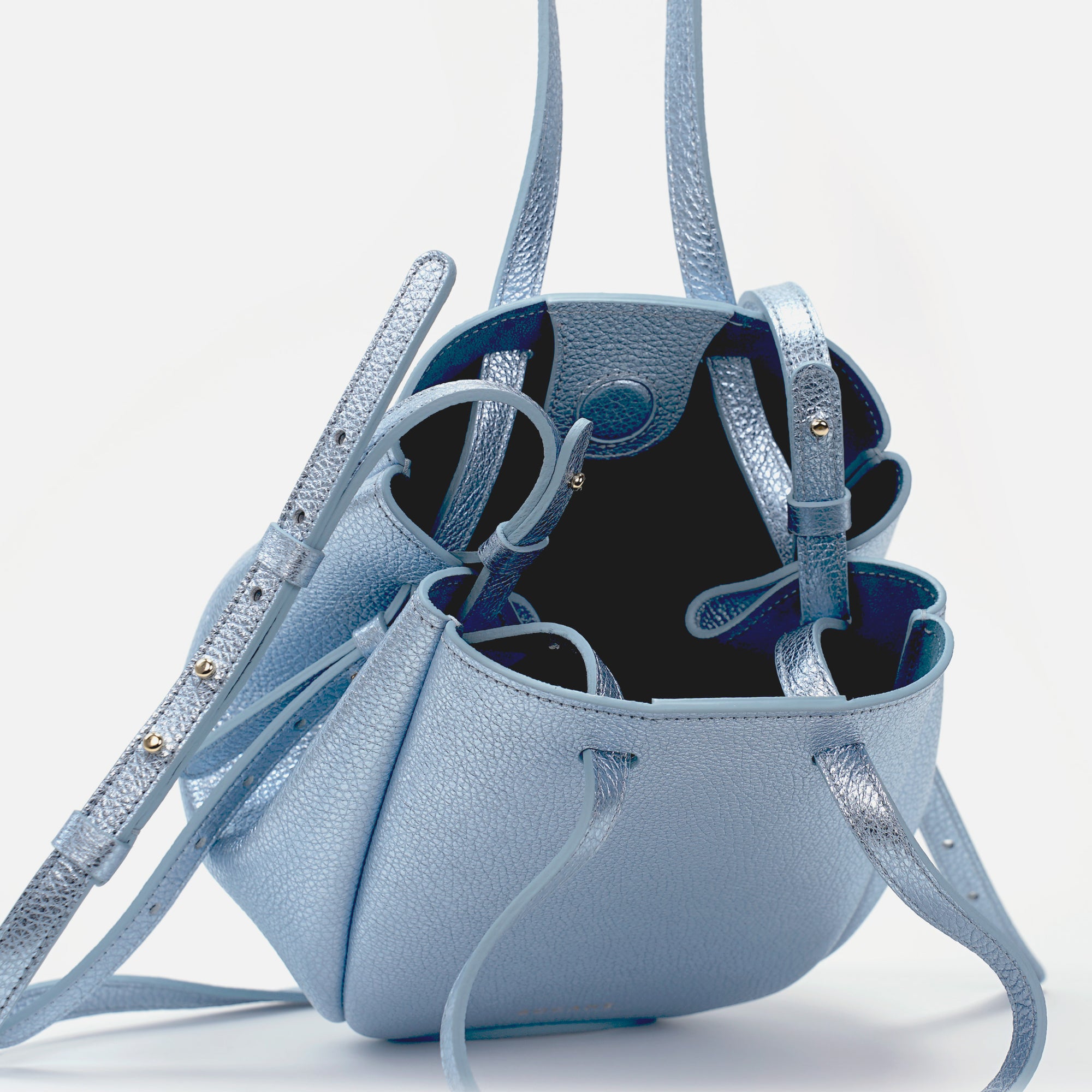 Mini Pétale Bag, Textured Leather, Shiny Pastel Blue, with Extras