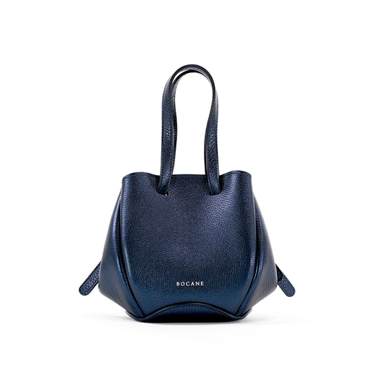 Bijou Pétale Bag, Textured Leather, Metallic Navy Blue, with Extras