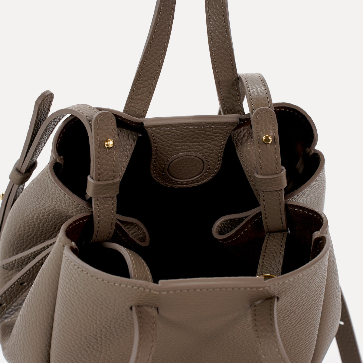 Mini Pétale Bag, Textured Leather, Dark Greige, with Extras