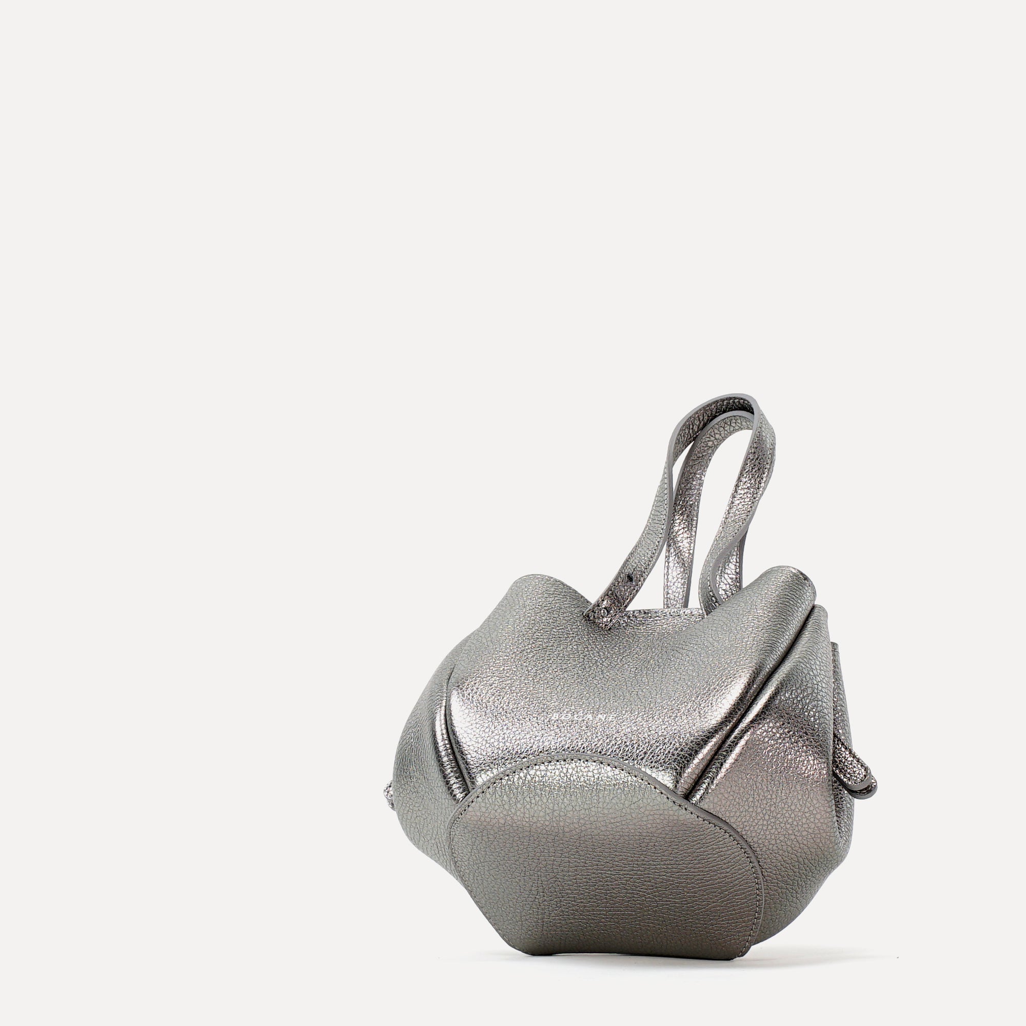 Bijou Pétale Bag, Textured Leather, Metallic Warm Grey, with Extras