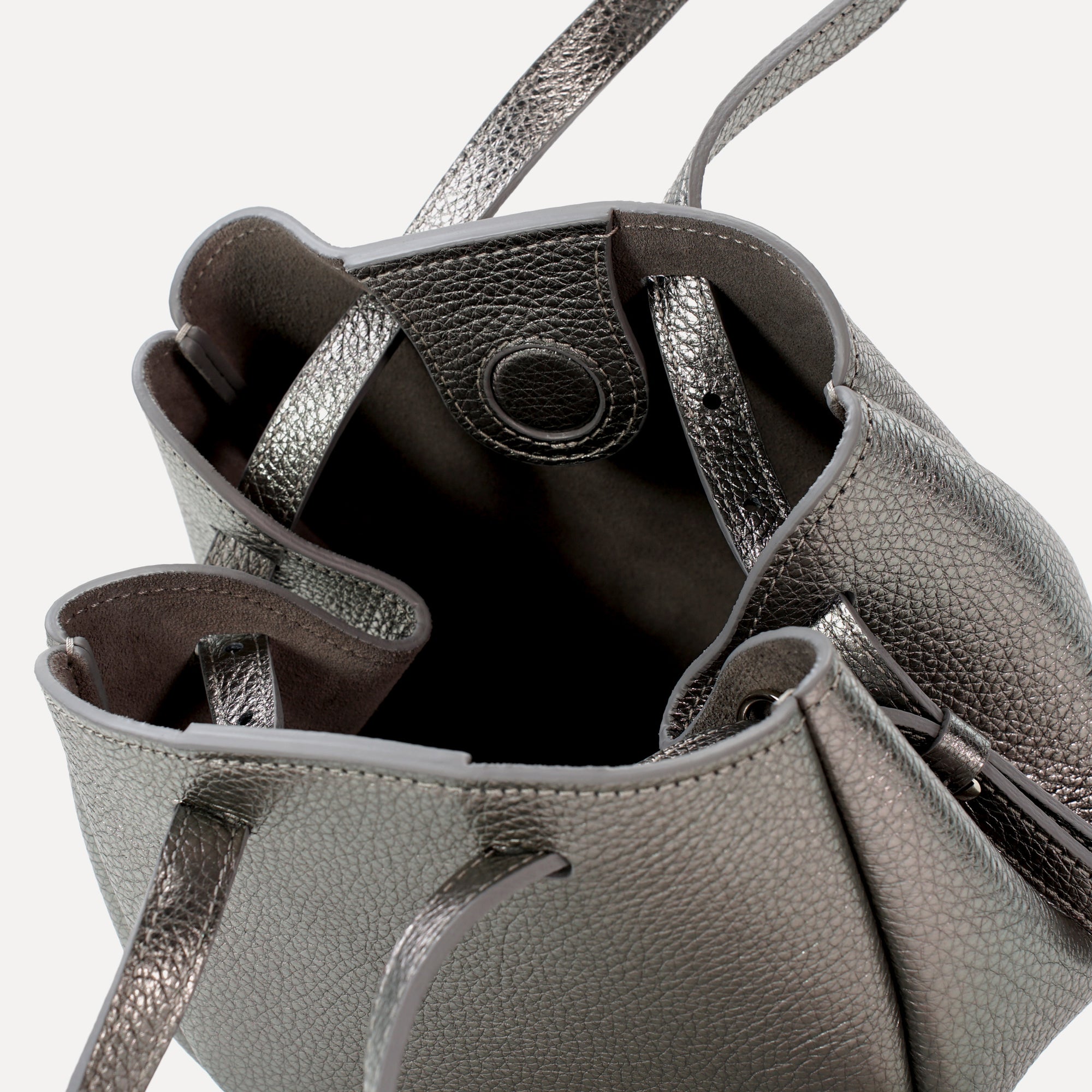 Bijou Pétale Bag, Textured Leather, Metallic Warm Grey, with Extras