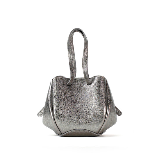 Bijou Pétale Bag, Textured Leather, Metallic Warm Grey, with Extras