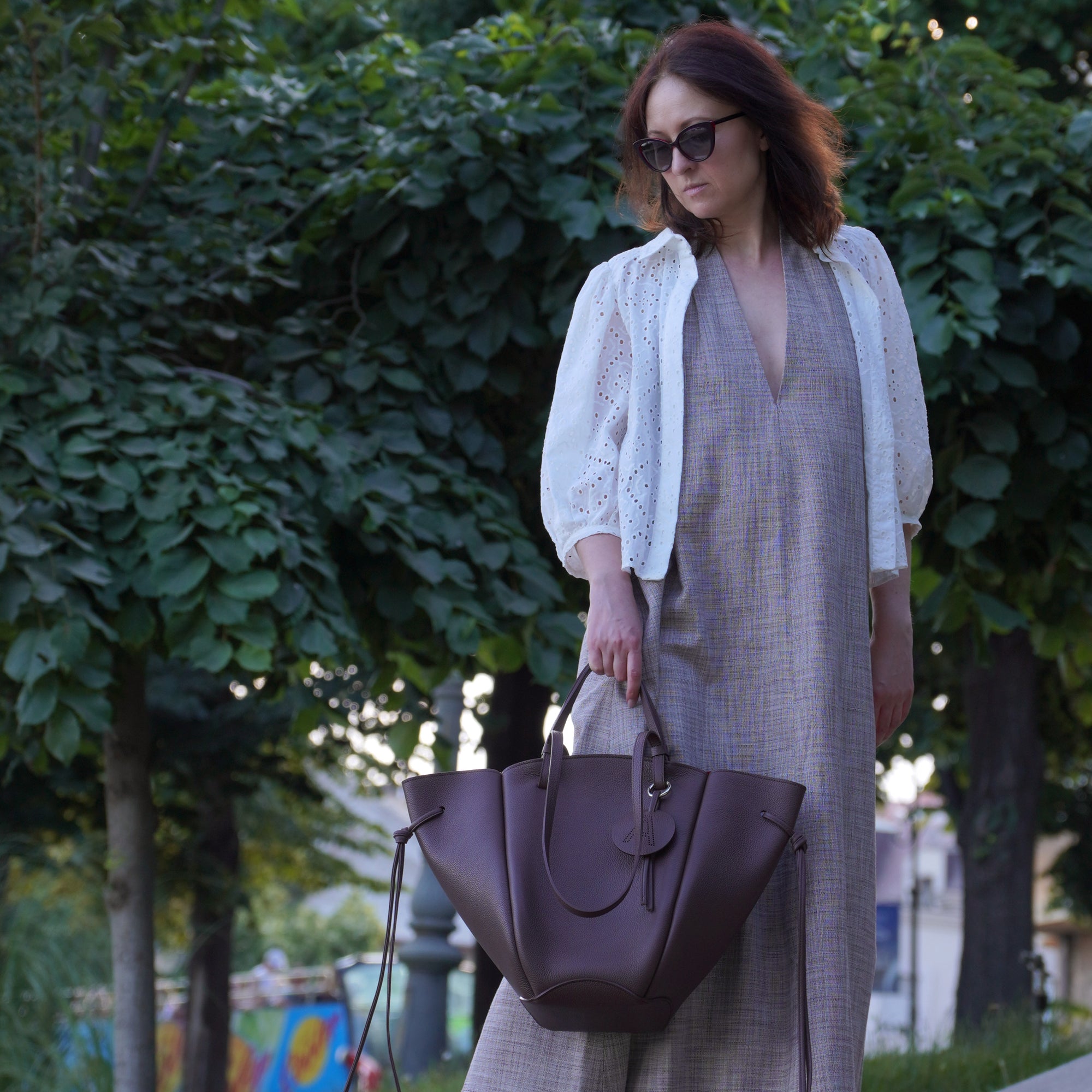 Maxi Voulez-Vous Bag, Textured Leather, Chocolate
