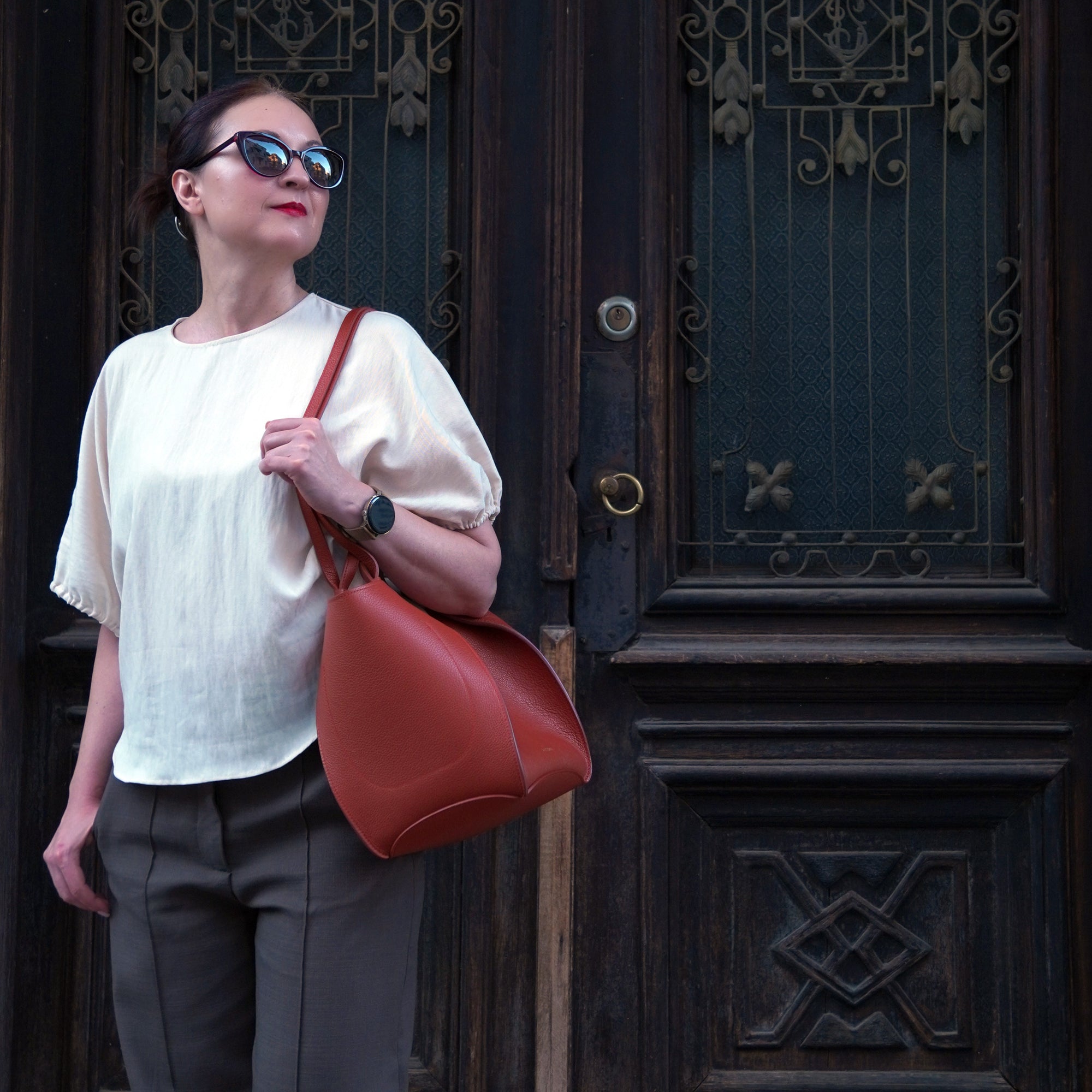 Amarante Bag, Textured Leather, Chocolate